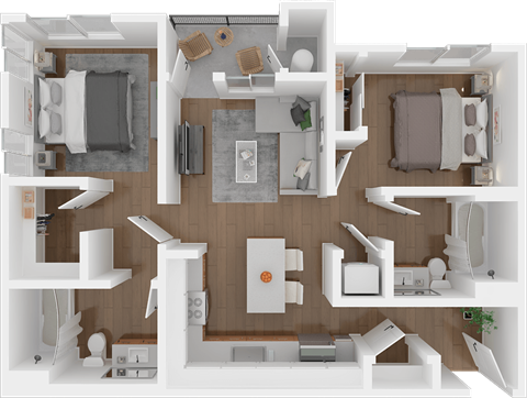 Floor plan for 2 beds, 2 baths, 1016 sqft